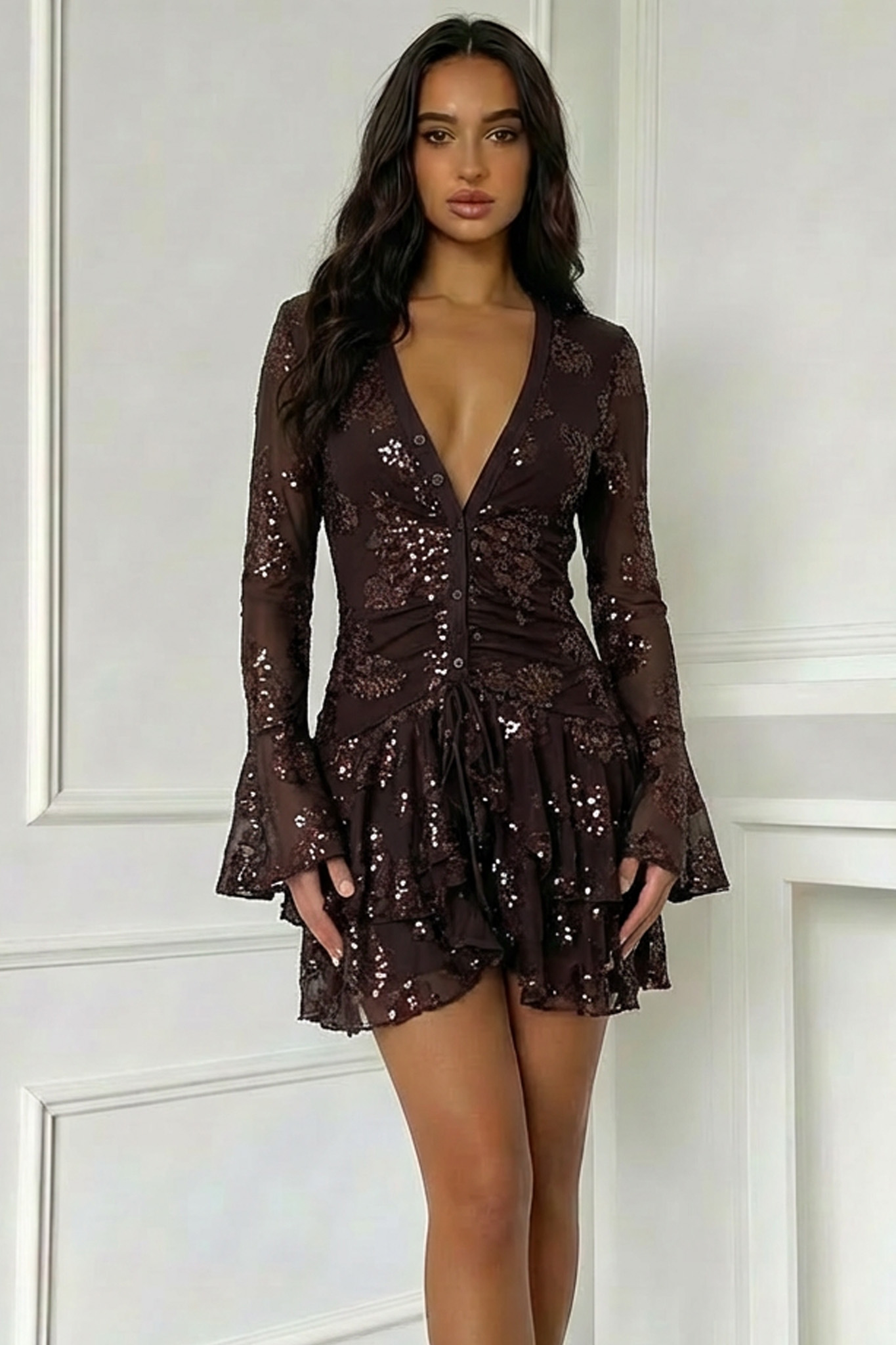 Sinatra μίνι φόρεμα με παγιέτα καφέ Sinatra μίνι φόρεμα με παγιέτα καφέ - Image 1