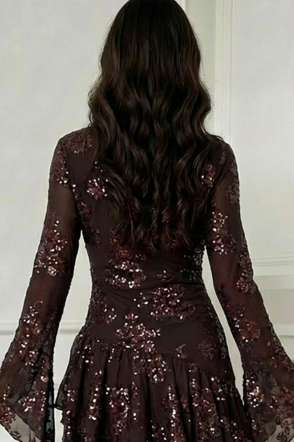 Sinatra μίνι φόρεμα με παγιέτα καφέ - Image 2