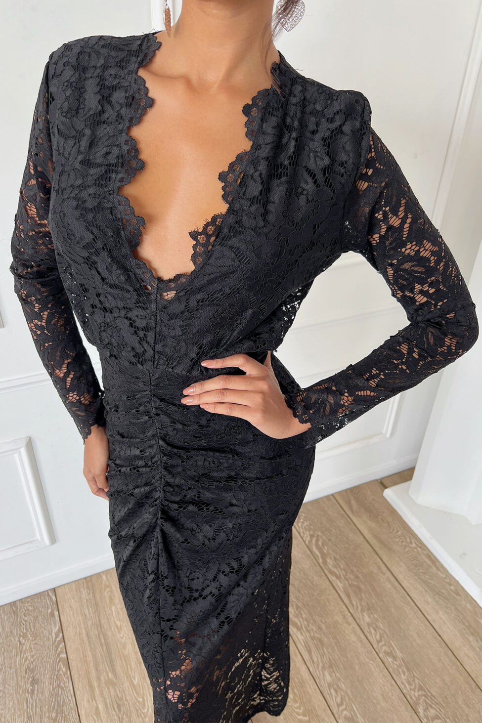 Tangerine Μάξι Φόρεμα με Δαντέλα μαύρο - Image 2