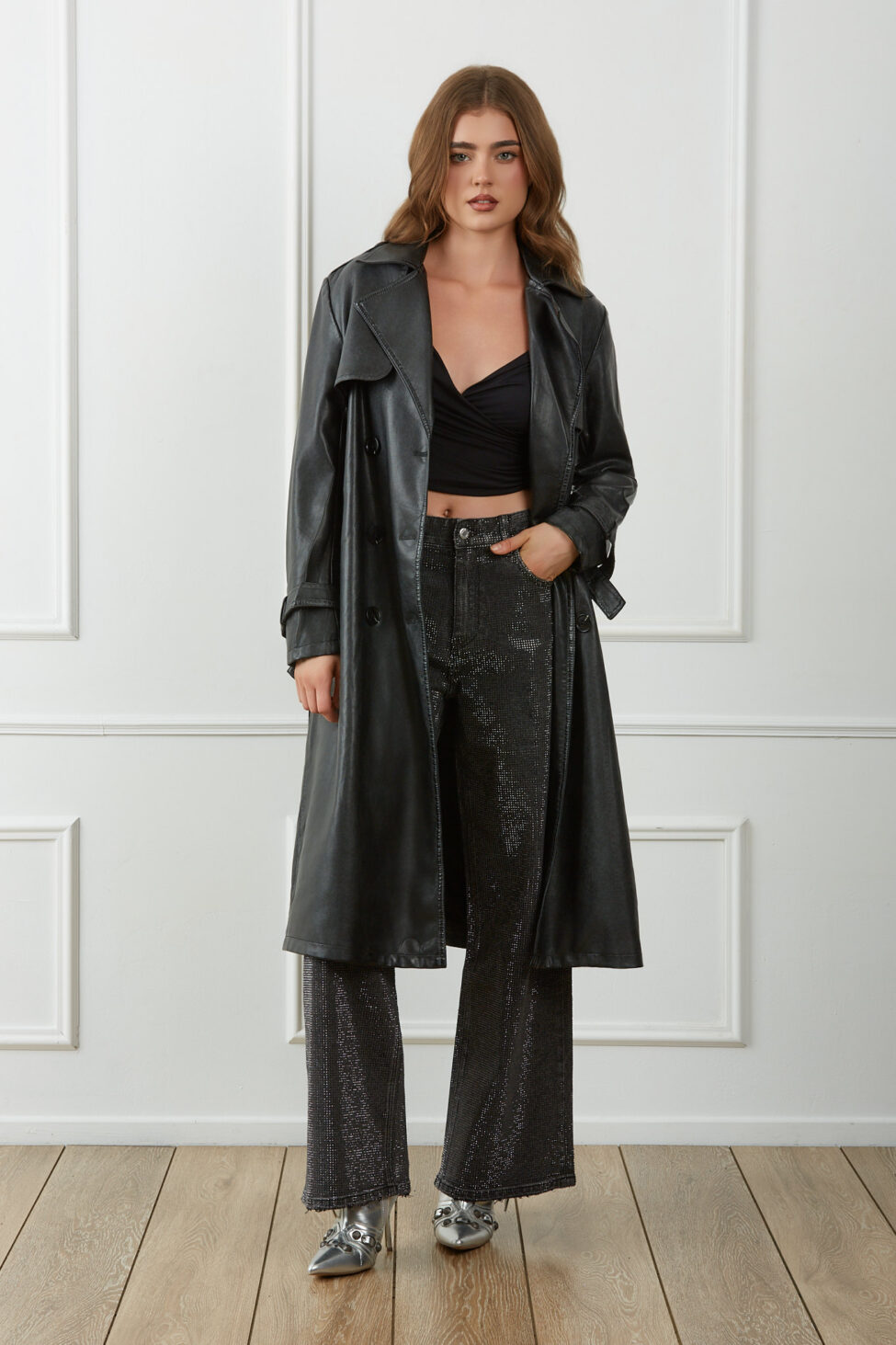 Vermouth καπαρντίνα από οικολογικό δέρμα μαύρο - Image 2