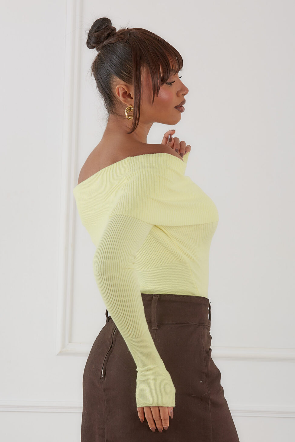 Aiden μπλούζα ριπ με ελεύθερους ώμους κίτρινο - Image 2