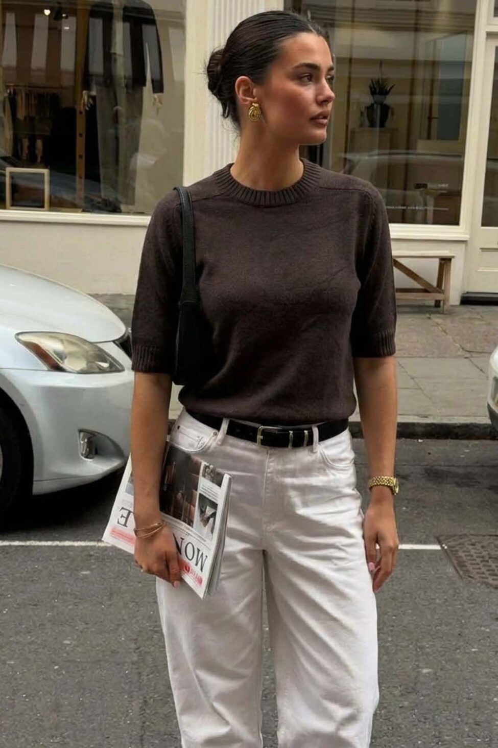 Anemone κοντομάνικο πουλόβερ καφέ - Image 2