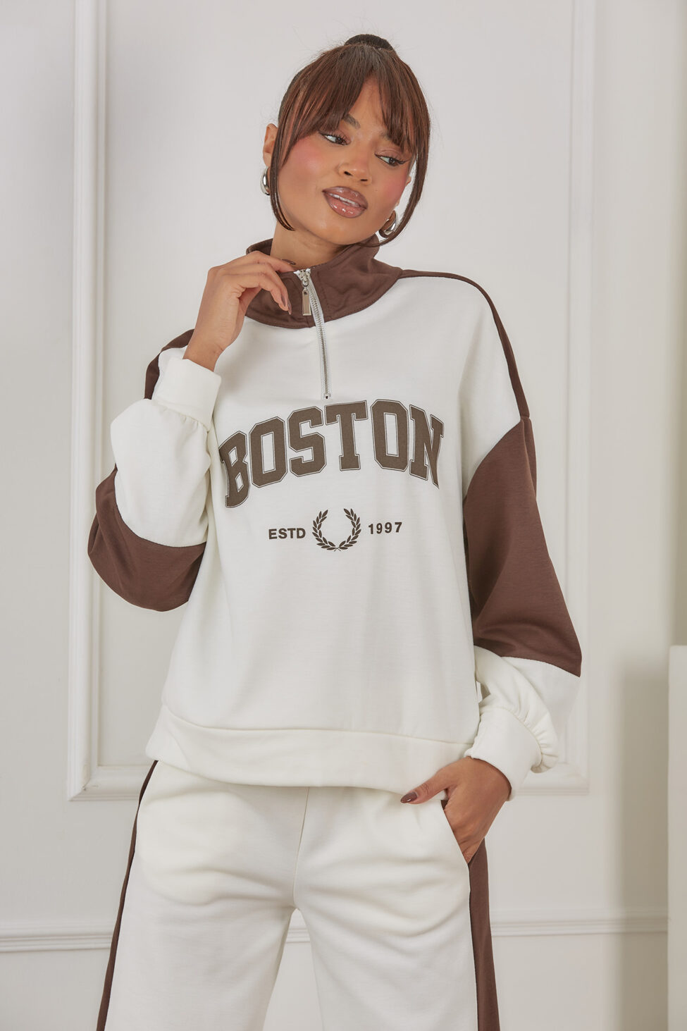 Boston Σετ Φούτερ Παντελόνι καφέ - Image 2