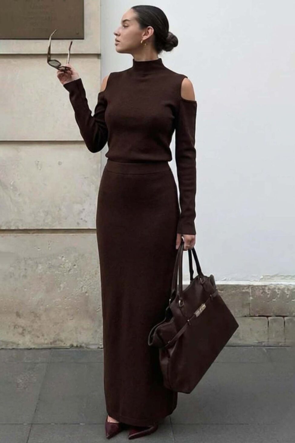 Cacao σετ τοπ φούστα καφέ - Image 2