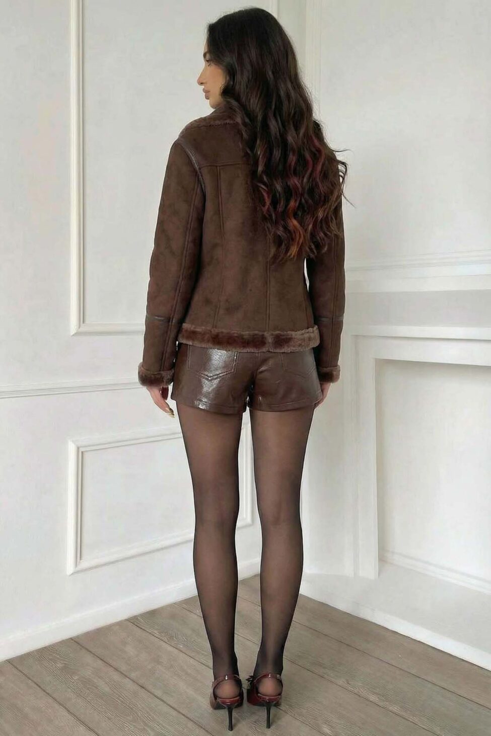 Calix Παλτό με οικολογική γούνα καφέ - Image 2