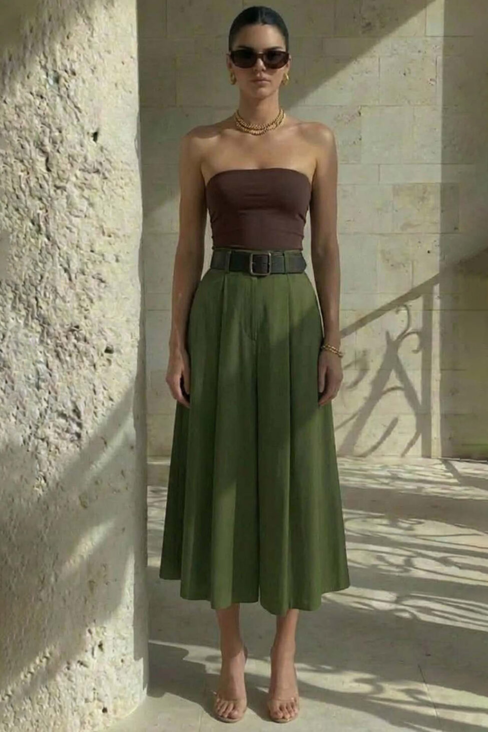 Emilie μάξι φούστα με πιέτες χακί - Image 2