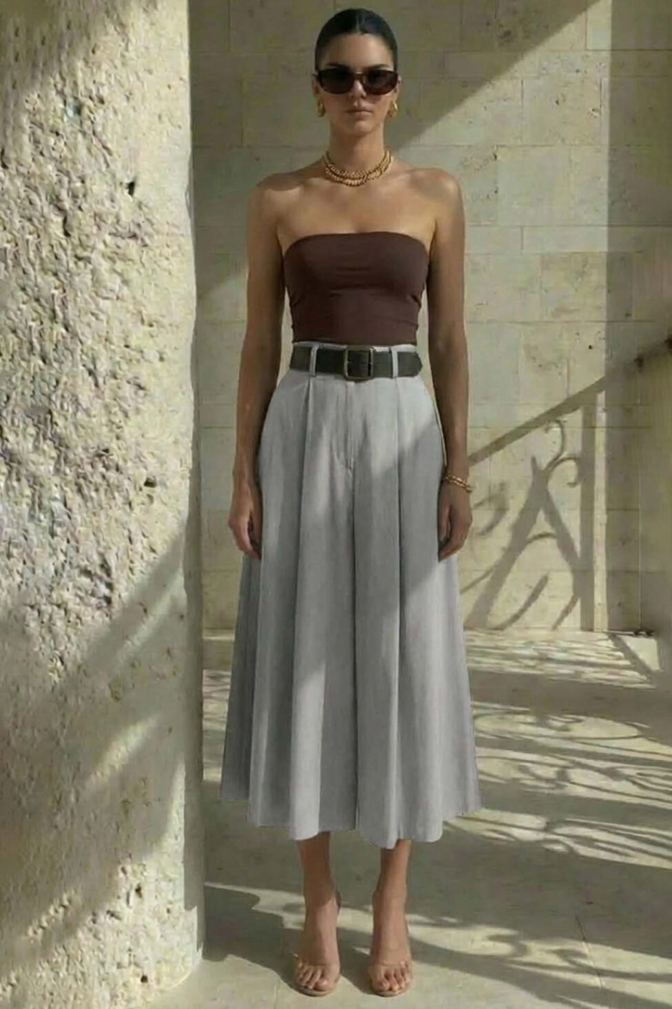 Emilie μάξι φούστα με πιέτες γκρι - Image 2