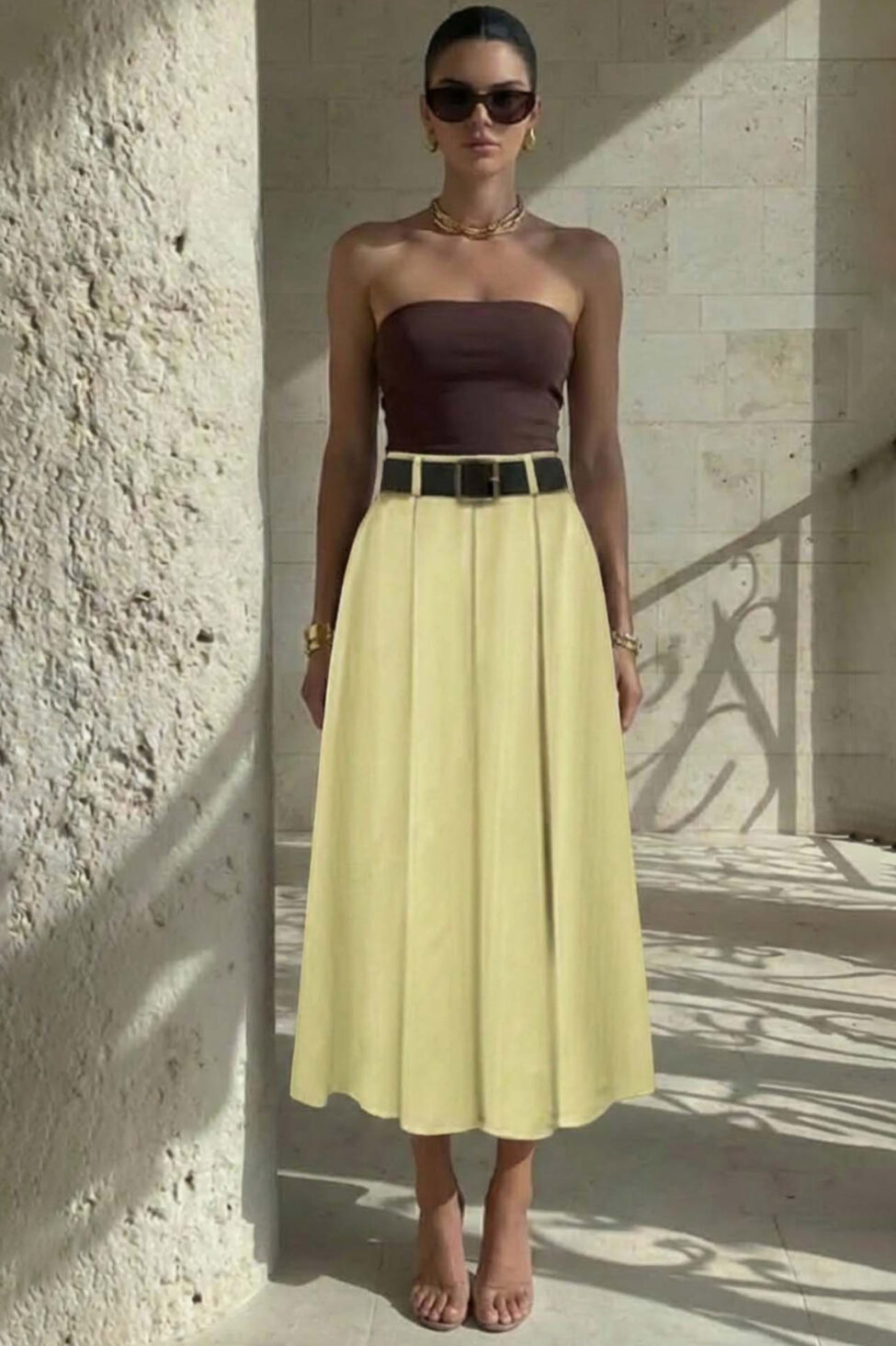 Emilie μάξι φούστα με πιέτες κίτρινο - Image 2