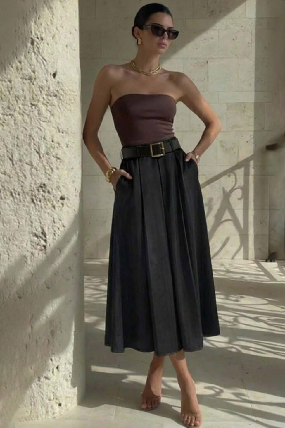 Emilie μάξι φούστα με πιέτες μαύρο - Image 2