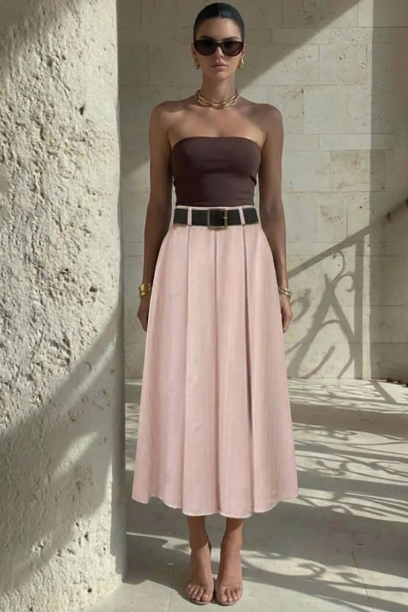 Emilie μάξι φούστα με πιέτες ροζ Emilie μάξι φούστα με πιέτες ροζ - Image 1