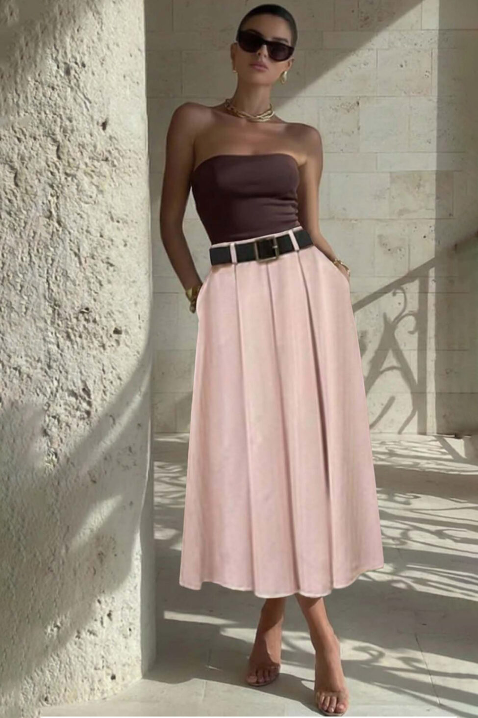 Emilie μάξι φούστα με πιέτες ροζ - Image 2