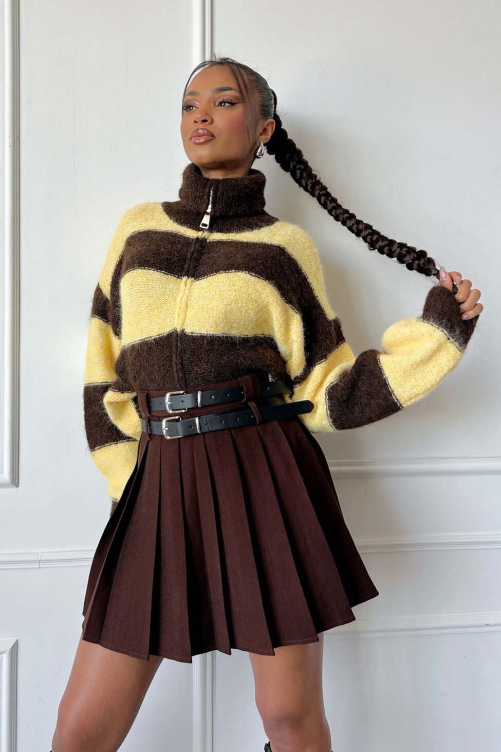 Flores φούστα-σόρτς με πιέτες και ζωνάκια καφέ - Image 2