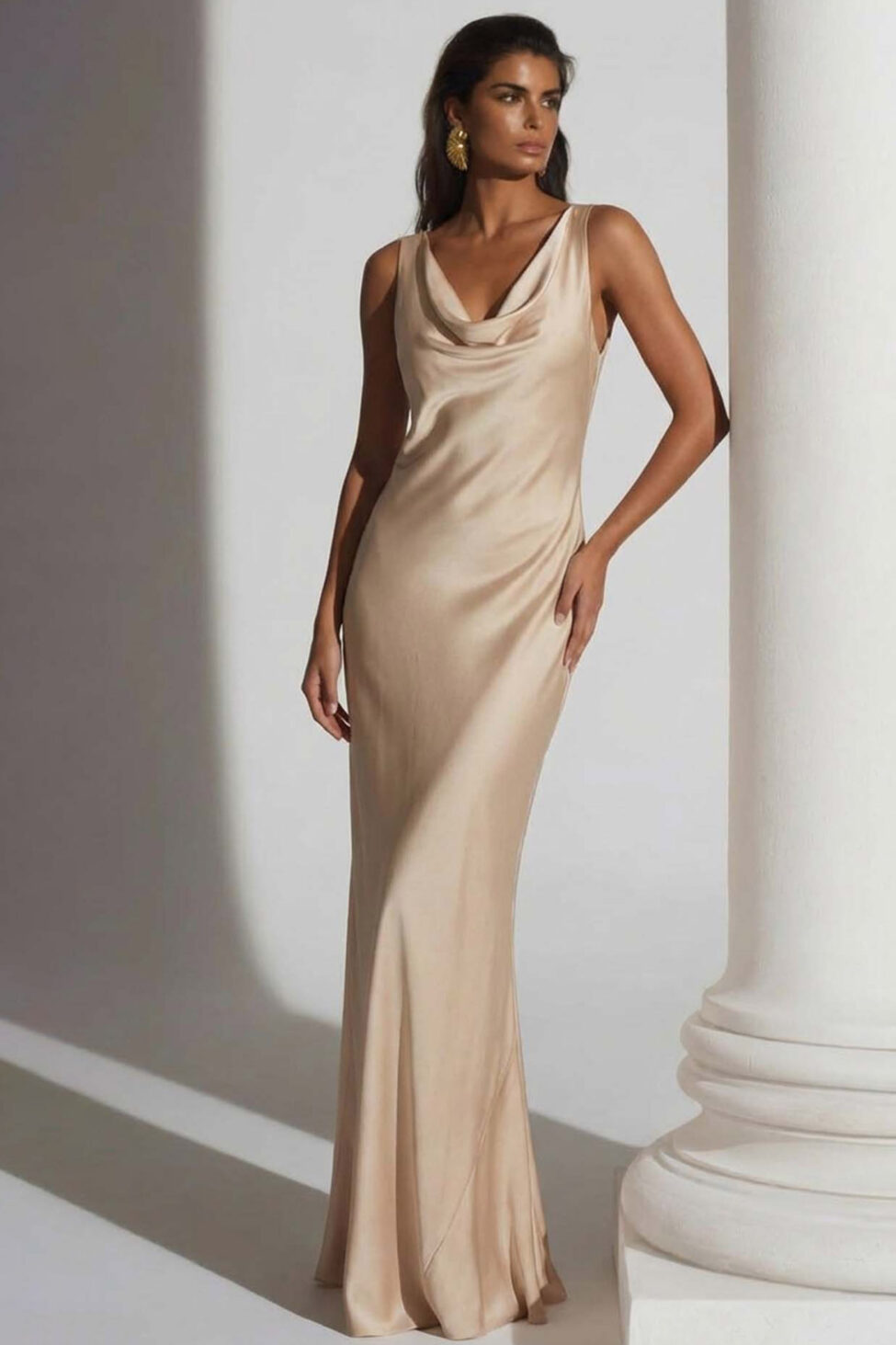Gerry μάξι φόρεμα σατέν εκρού - Image 3