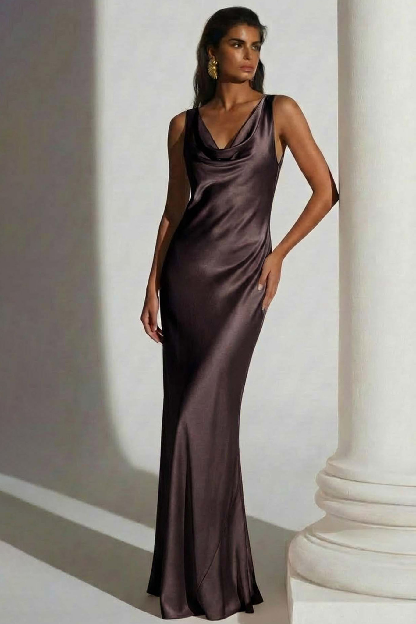 Gerry μάξι φόρεμα σατέν καφέ Gerry μάξι φόρεμα σατέν καφέ - Image 1