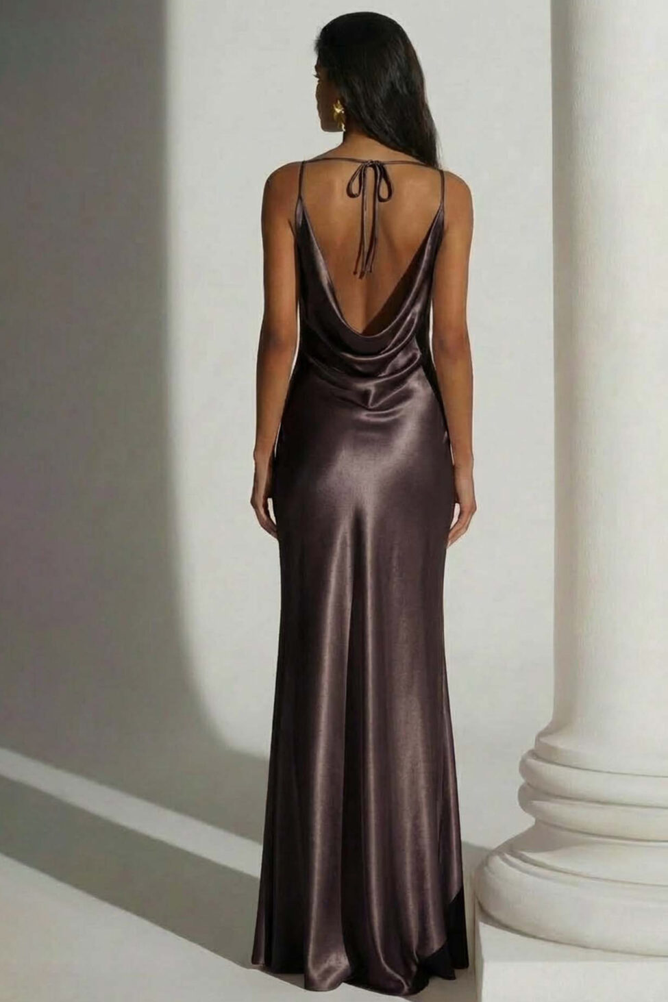Gerry μάξι φόρεμα σατέν καφέ - Image 3