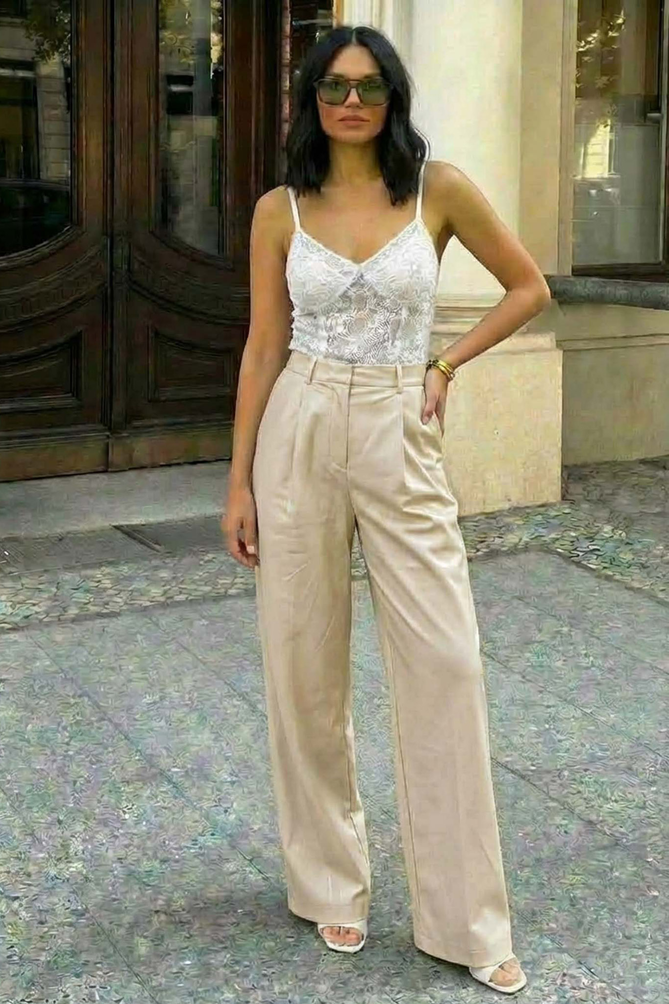 Harmony παντελόνι δερματίνης εκρού Harmony παντελόνι δερματίνης εκρού - Image 1