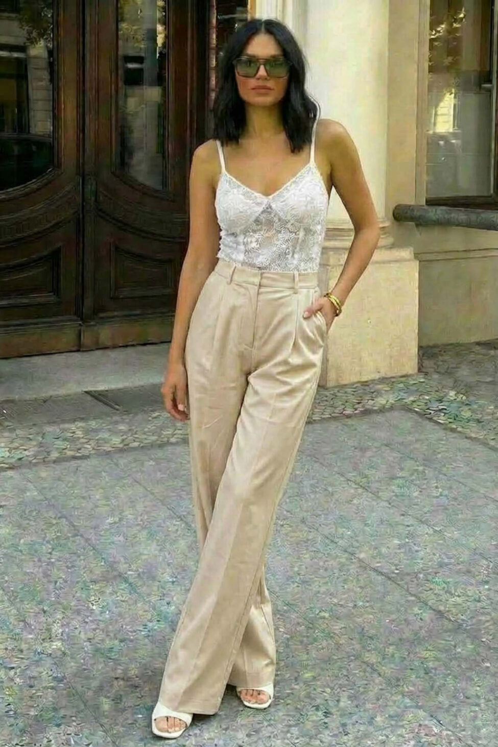 Harmony παντελόνι δερματίνης εκρού - Image 2