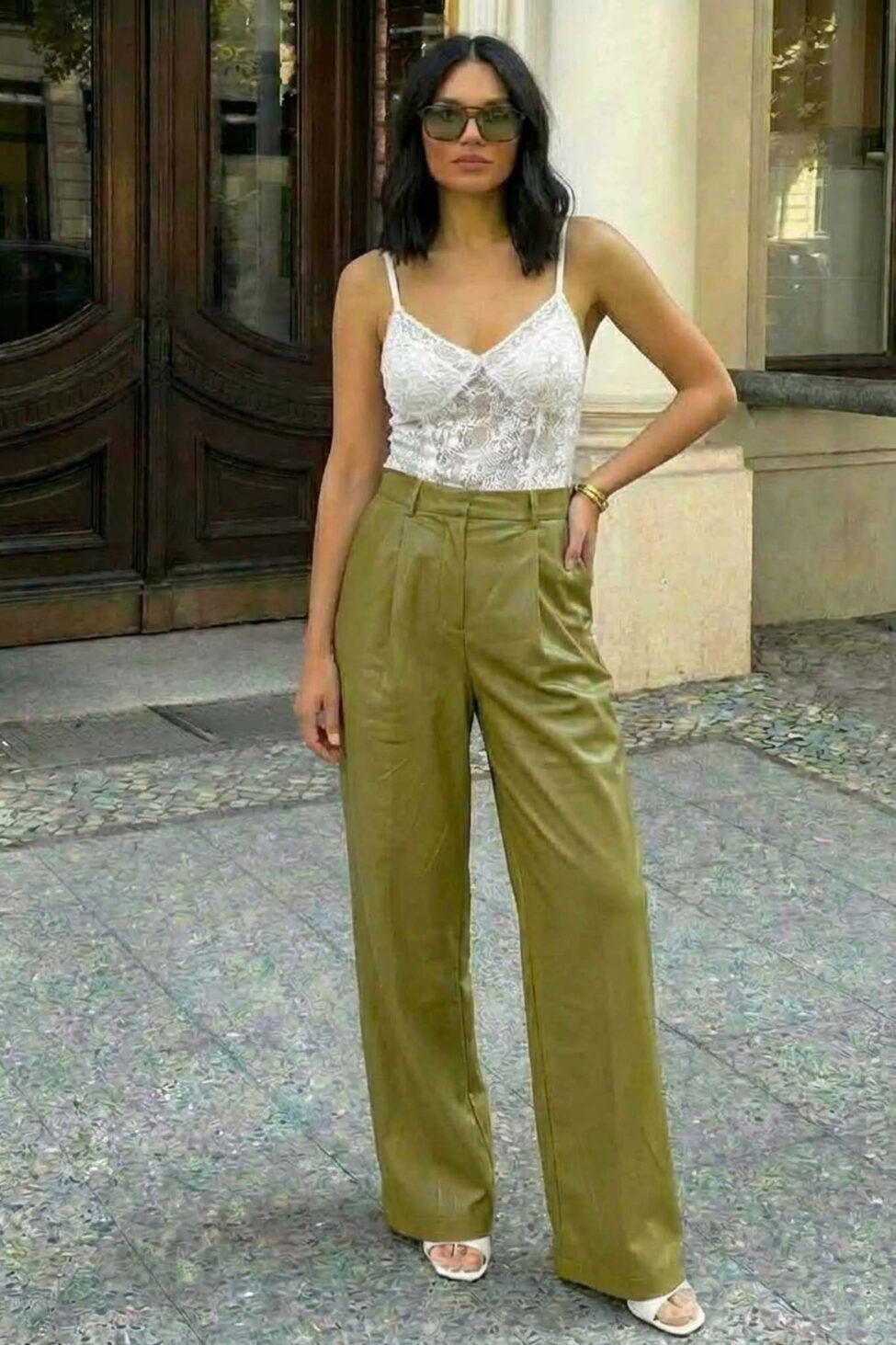 Harmony παντελόνι δερματίνης λαχανί - Image 2