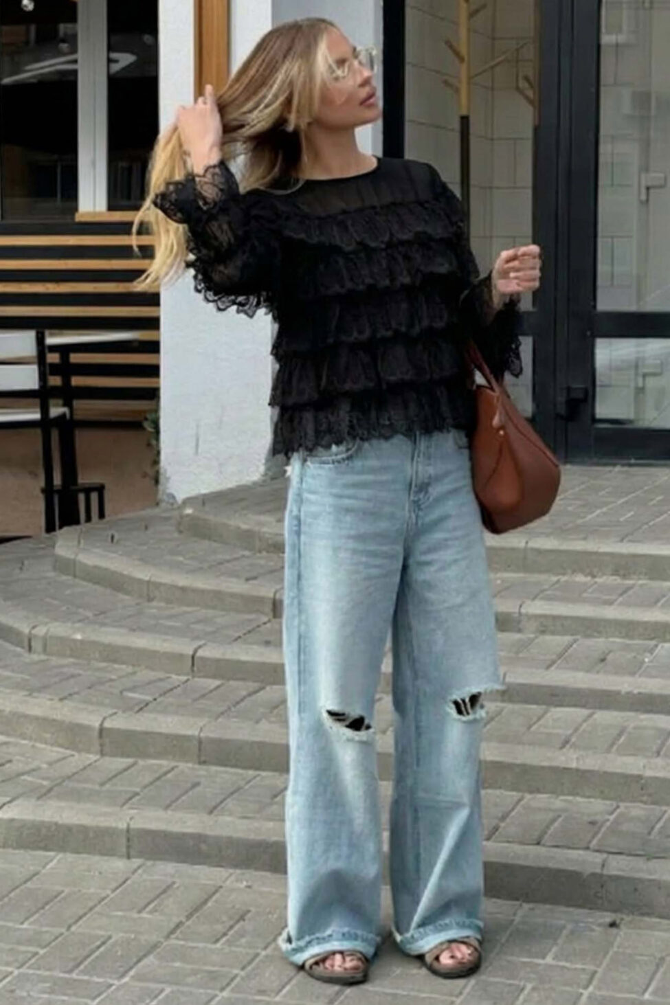 Hobbes μπλούζα με δαντέλα μαύρο - Image 2