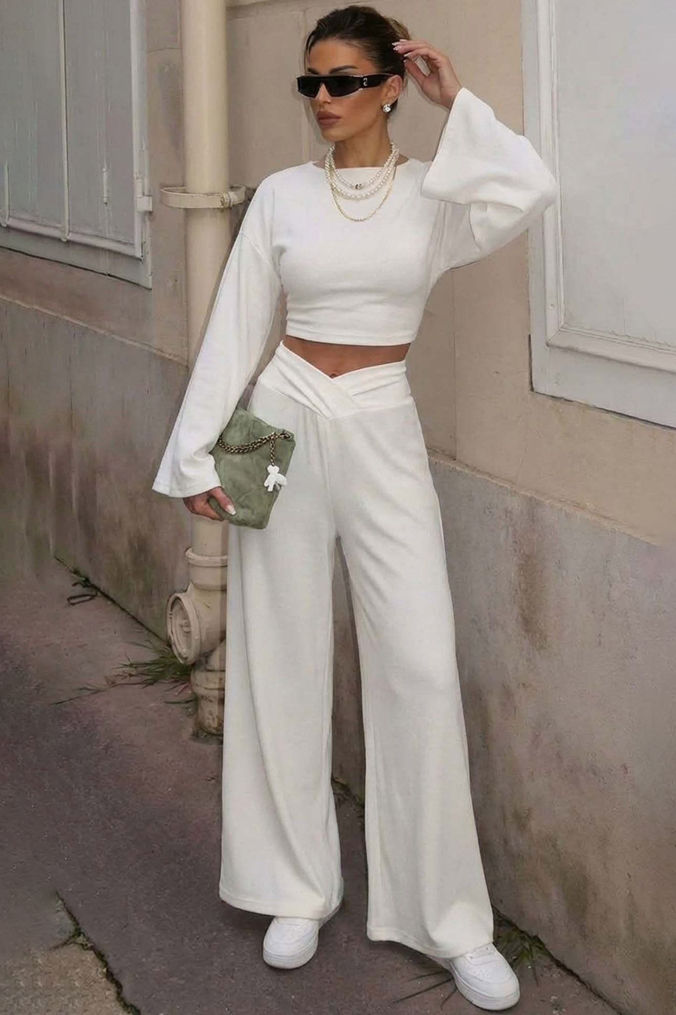 Kaida σετ φόρμα τοπ παντελόνι λευκό Kaida σετ φόρμα τοπ παντελόνι λευκό - Image 1