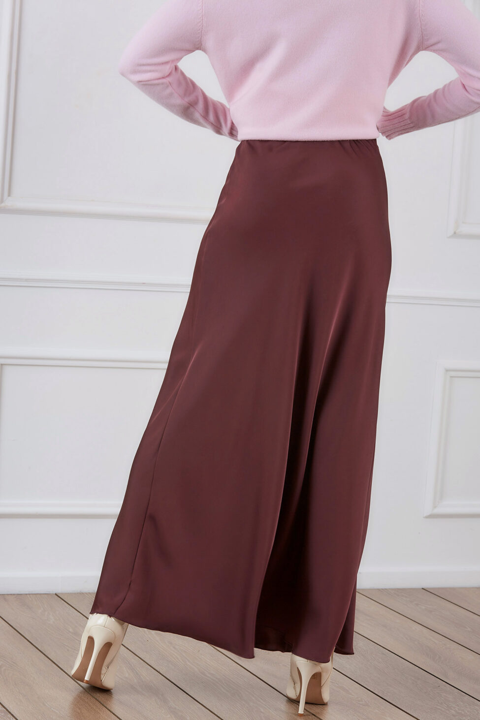Lumen μακριά φούστα με όψη σατέν μπορντό - Image 7