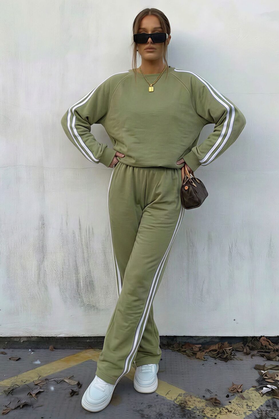 Musk σετ φούτερ φόρμα χακί - Image 2