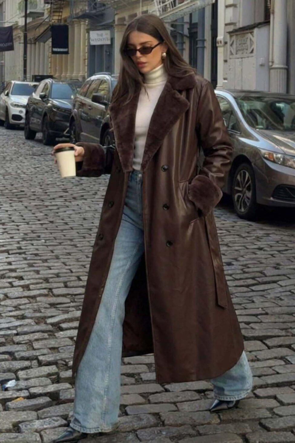 Nord Παλτό από οικολογικό δέρμα καφέ - Image 2