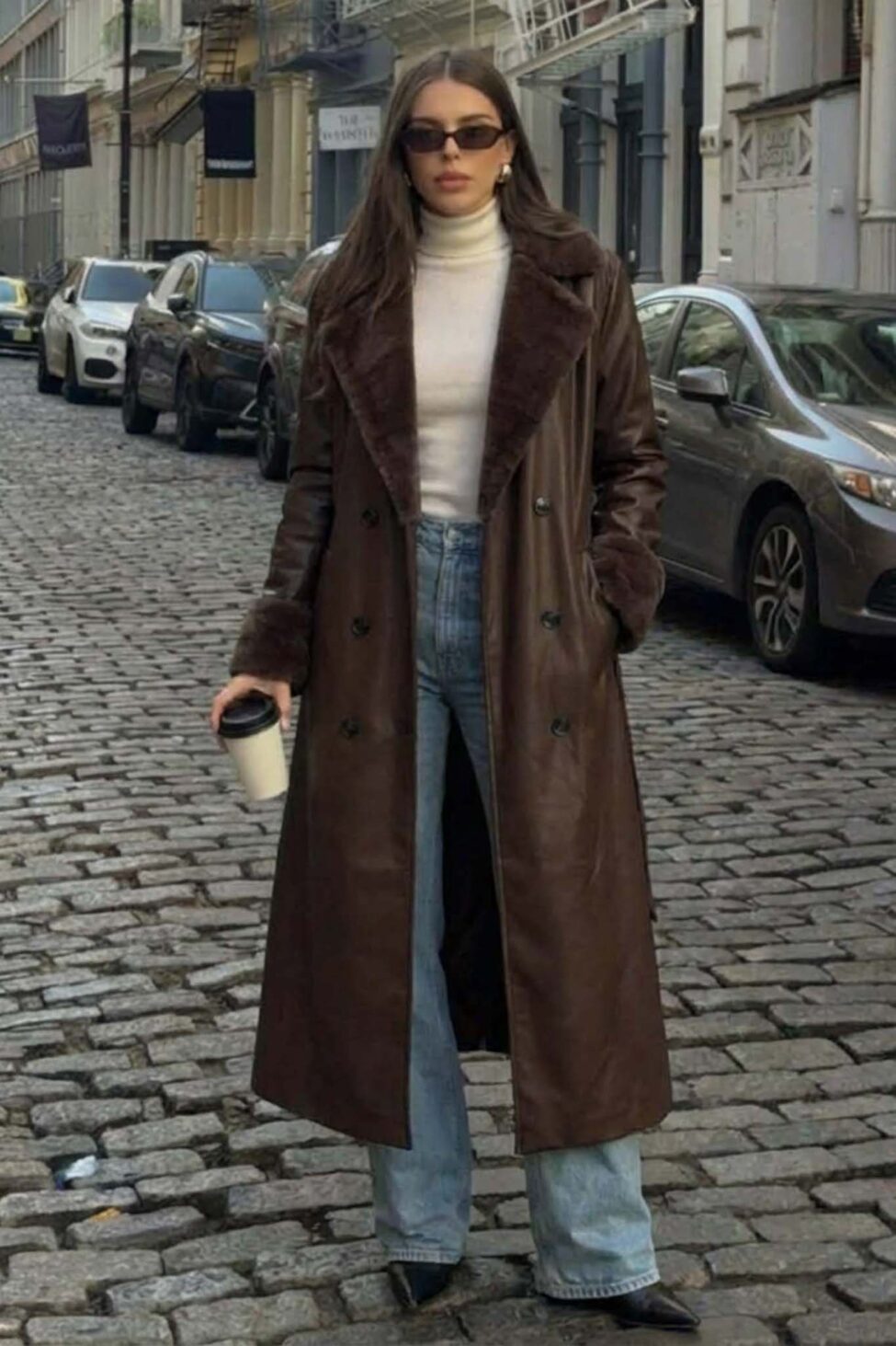 Nord Παλτό από οικολογικό δέρμα καφέ - Image 3