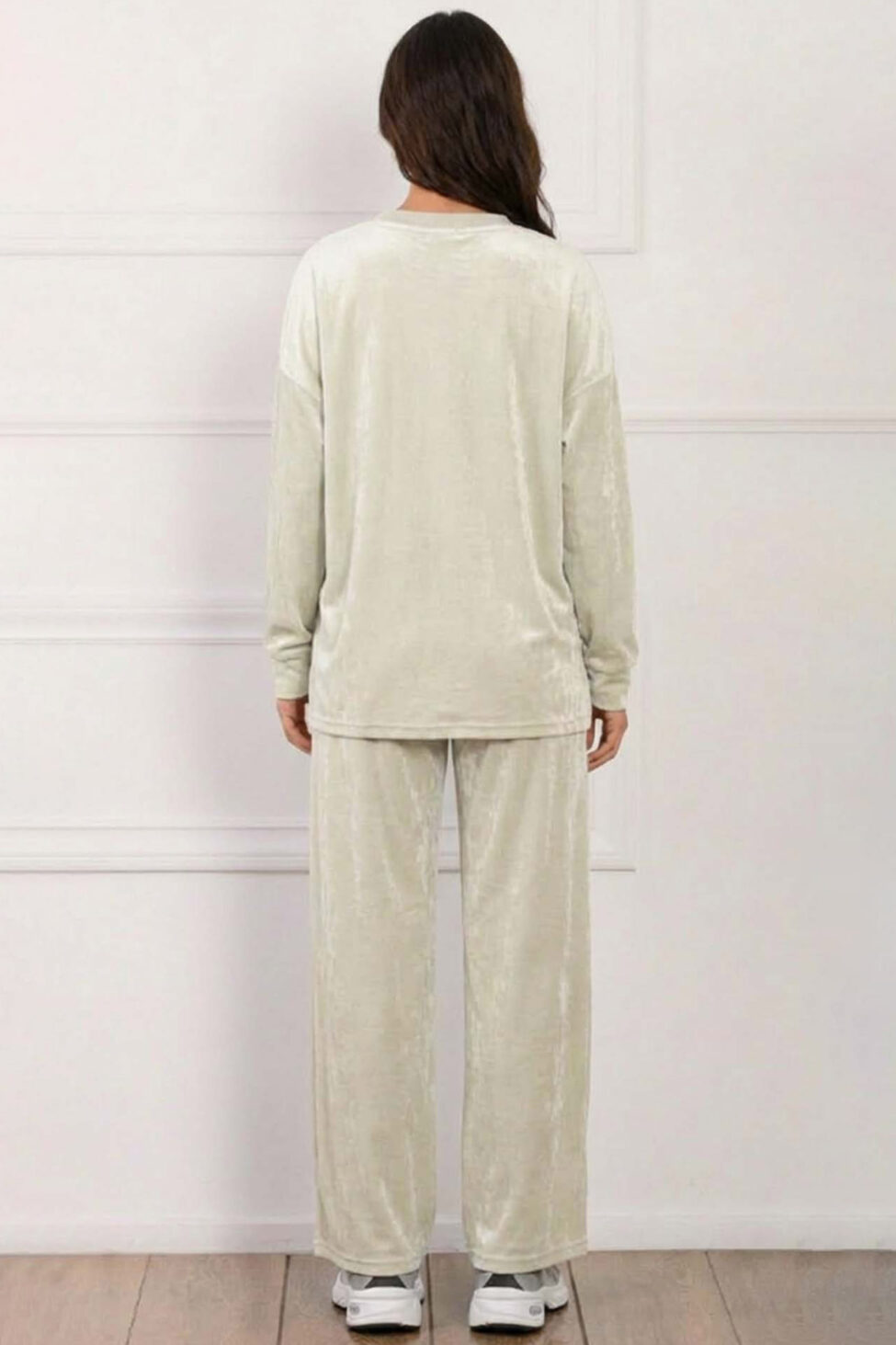 Novelis βελούδινο σετ μπλούζα-παντελόνι εκρού - Image 2