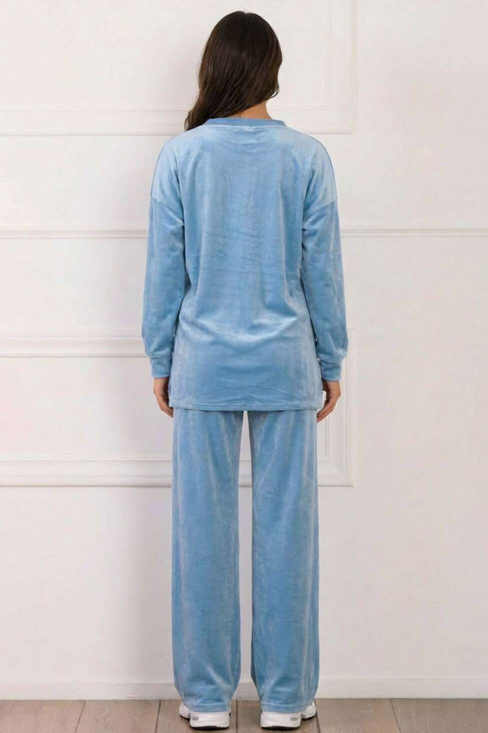 Novelis βελούδινο σετ μπλούζα-παντελόνι μπλε ραφ - Image 2