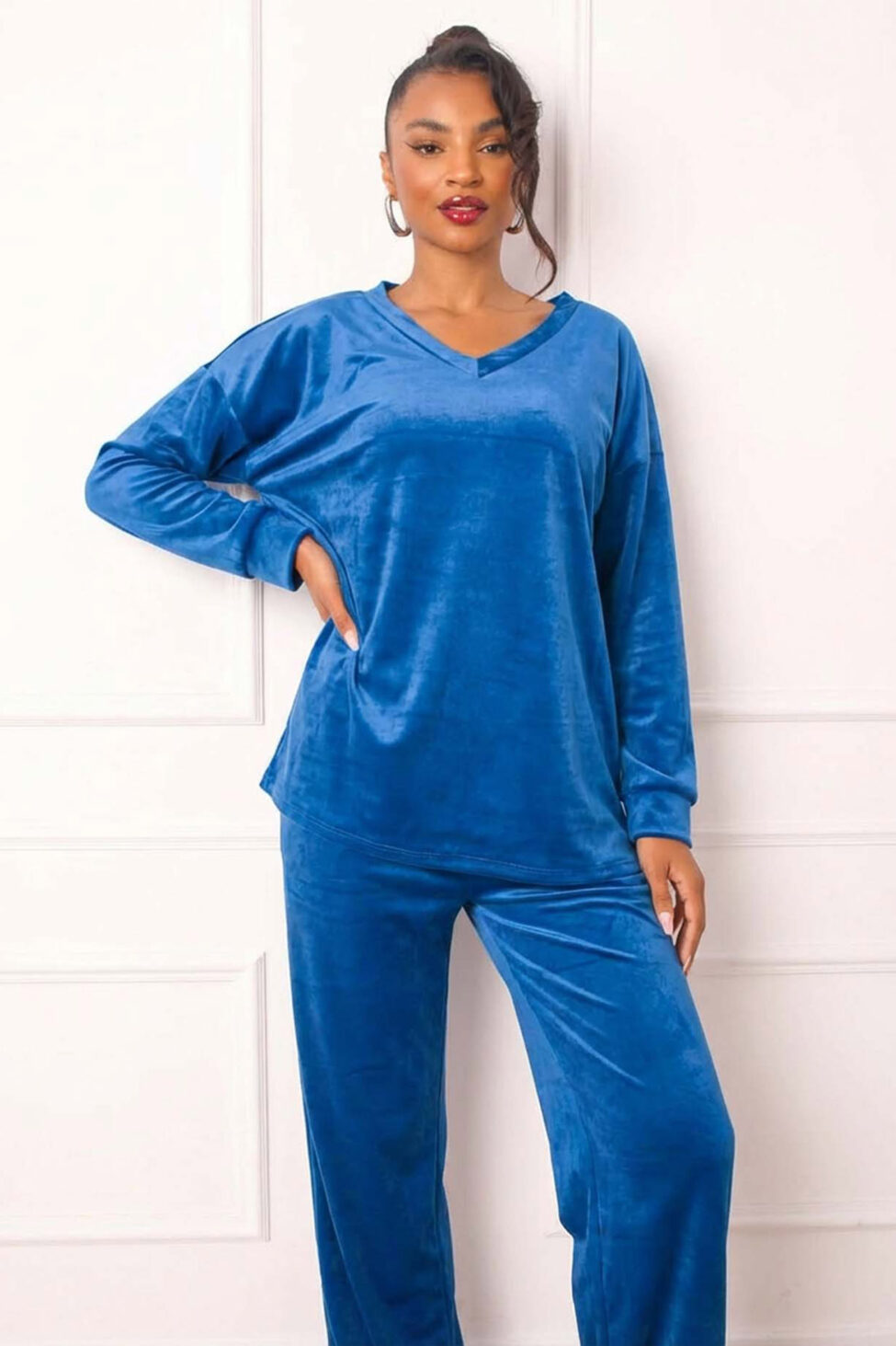 Novelis βελούδινο σετ μπλούζα-παντελόνι μπλε σκούρο - Image 2