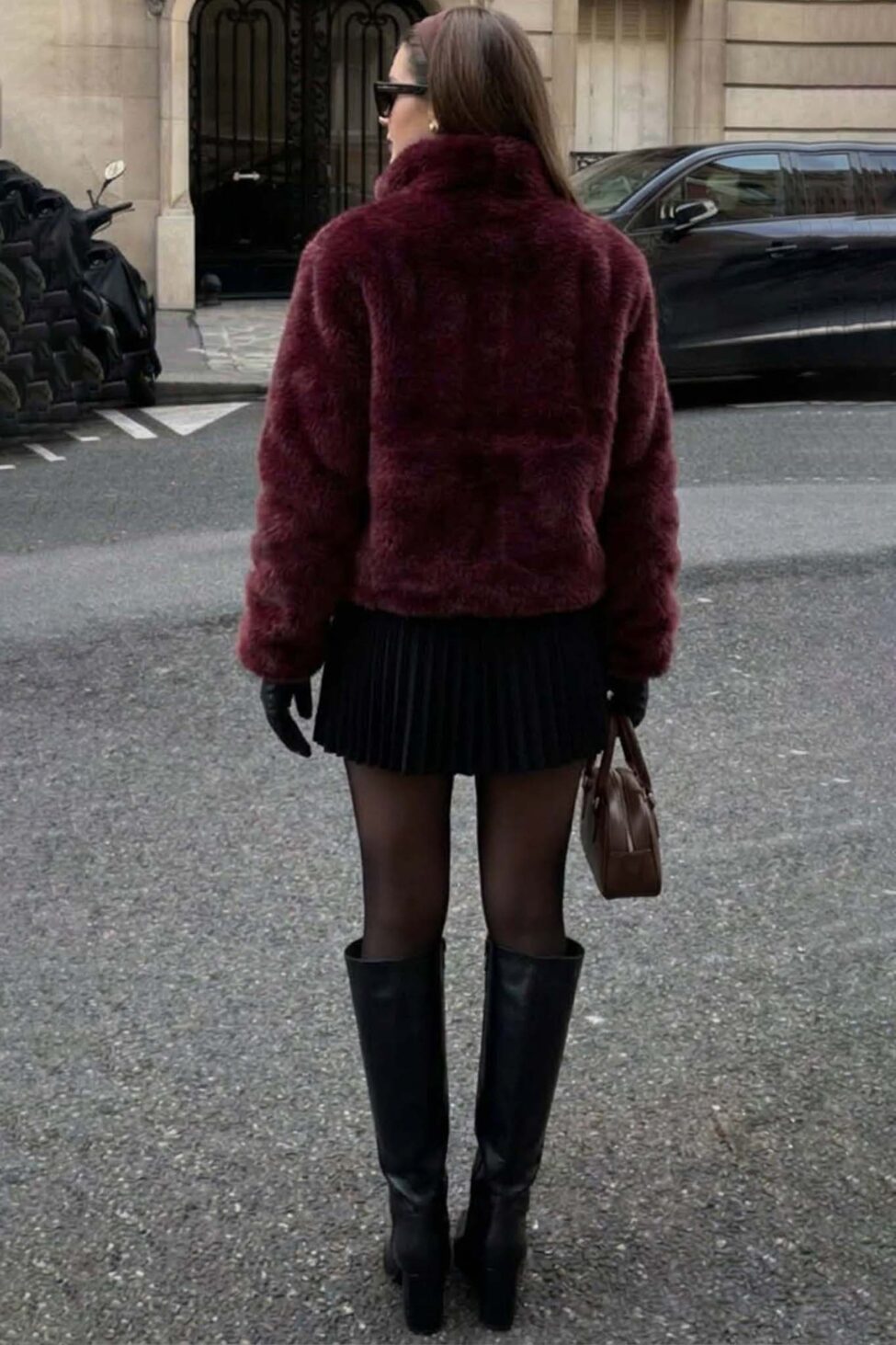 Opal κοντό γουνάκι τύπου bomber με φερμούαρ μπορντό - Image 2