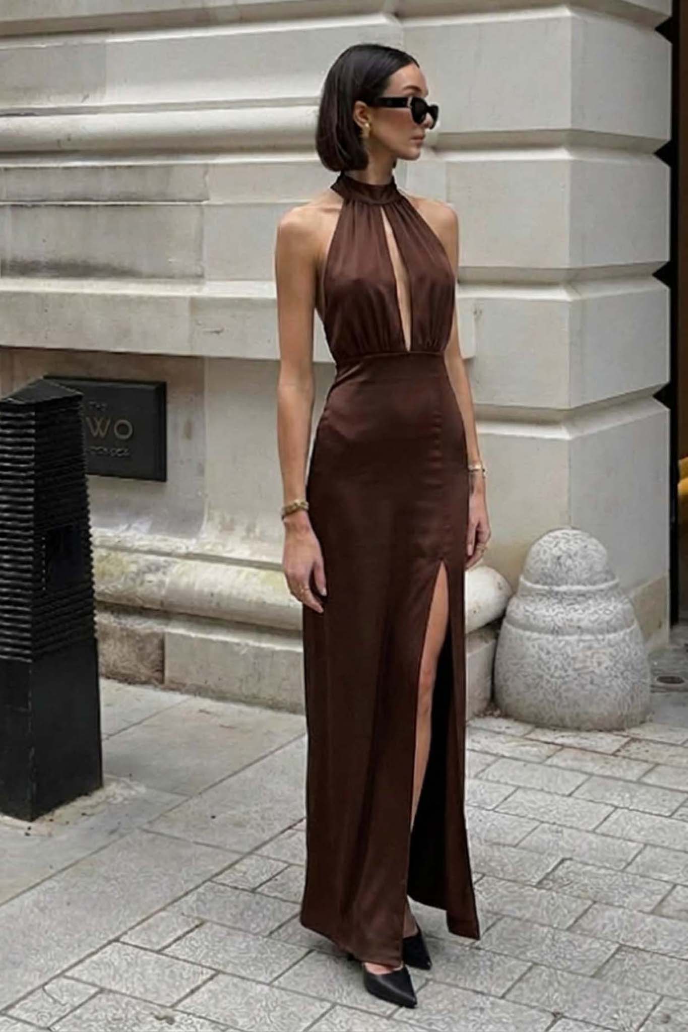 Pepita Φόρεμα Μάξι καφέ Pepita Φόρεμα Μάξι καφέ - Image 1