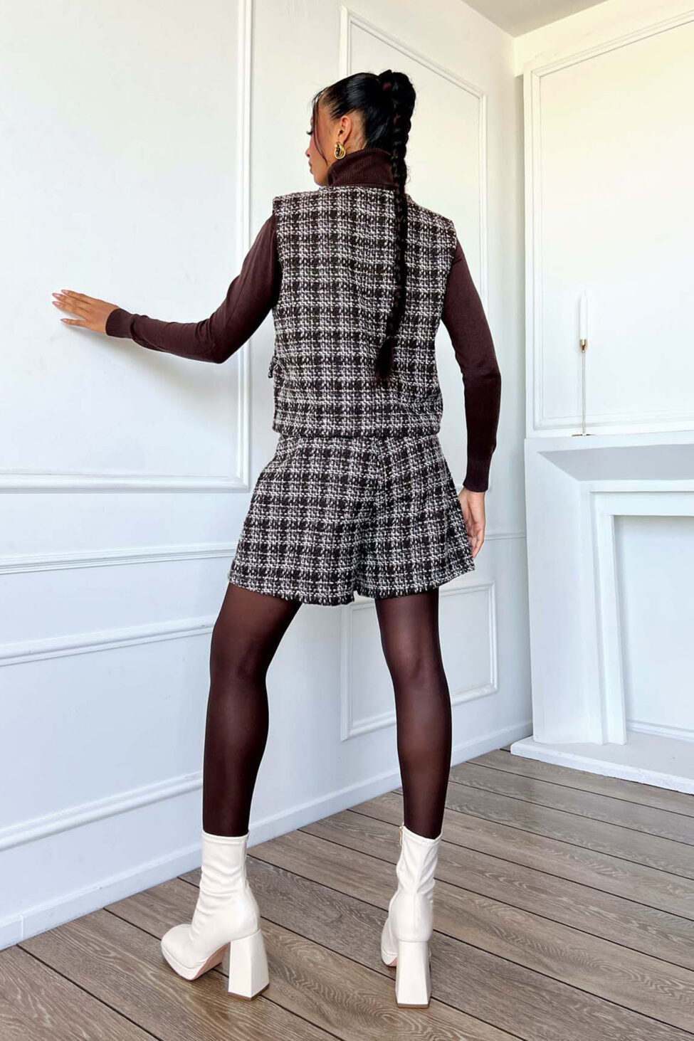 Rena σετ γιλέκο σορτς καφέ - Image 2