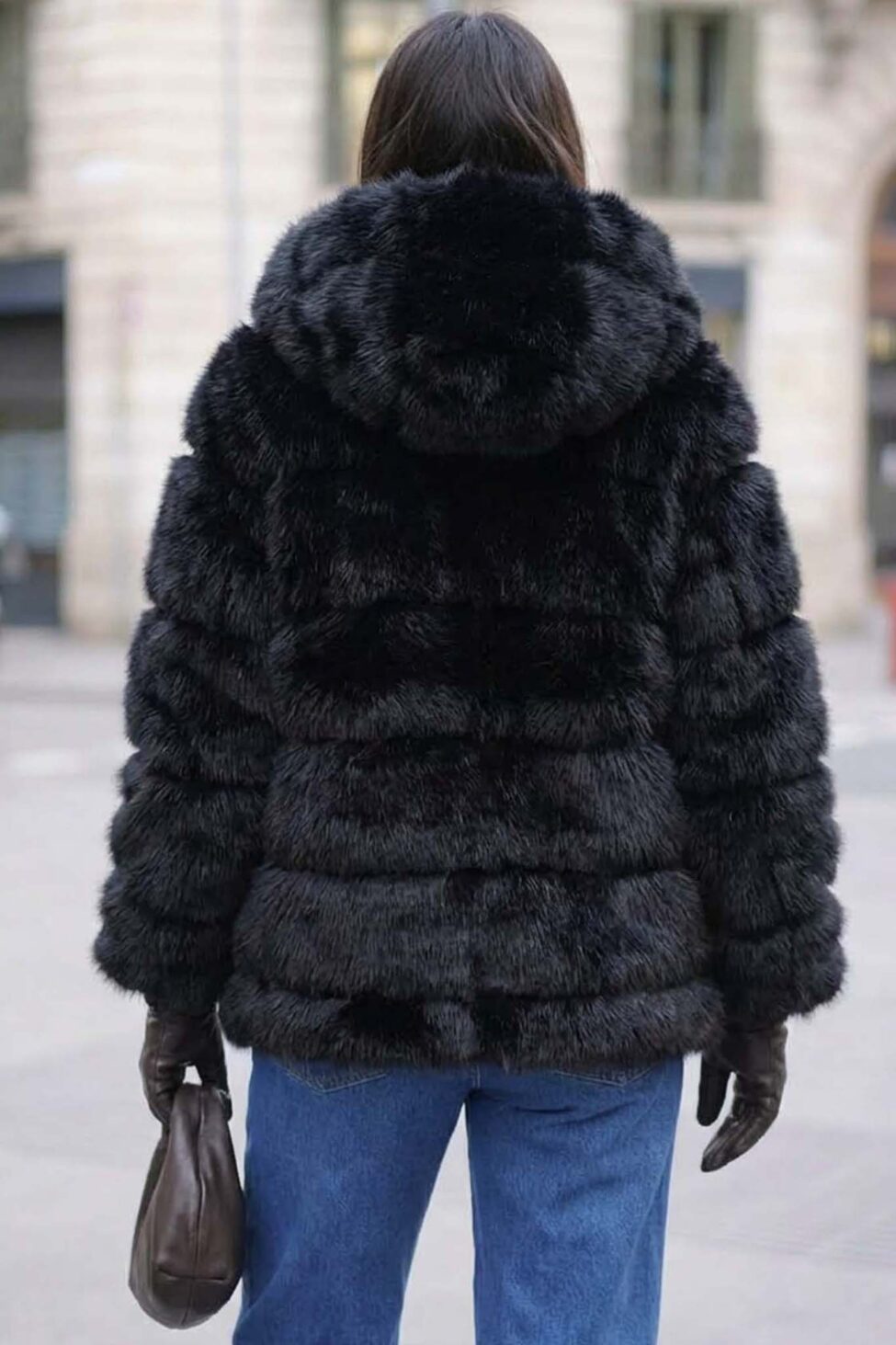 Seraphine γούνινο μπουφάν με κουκούλα μαύρο - Image 2