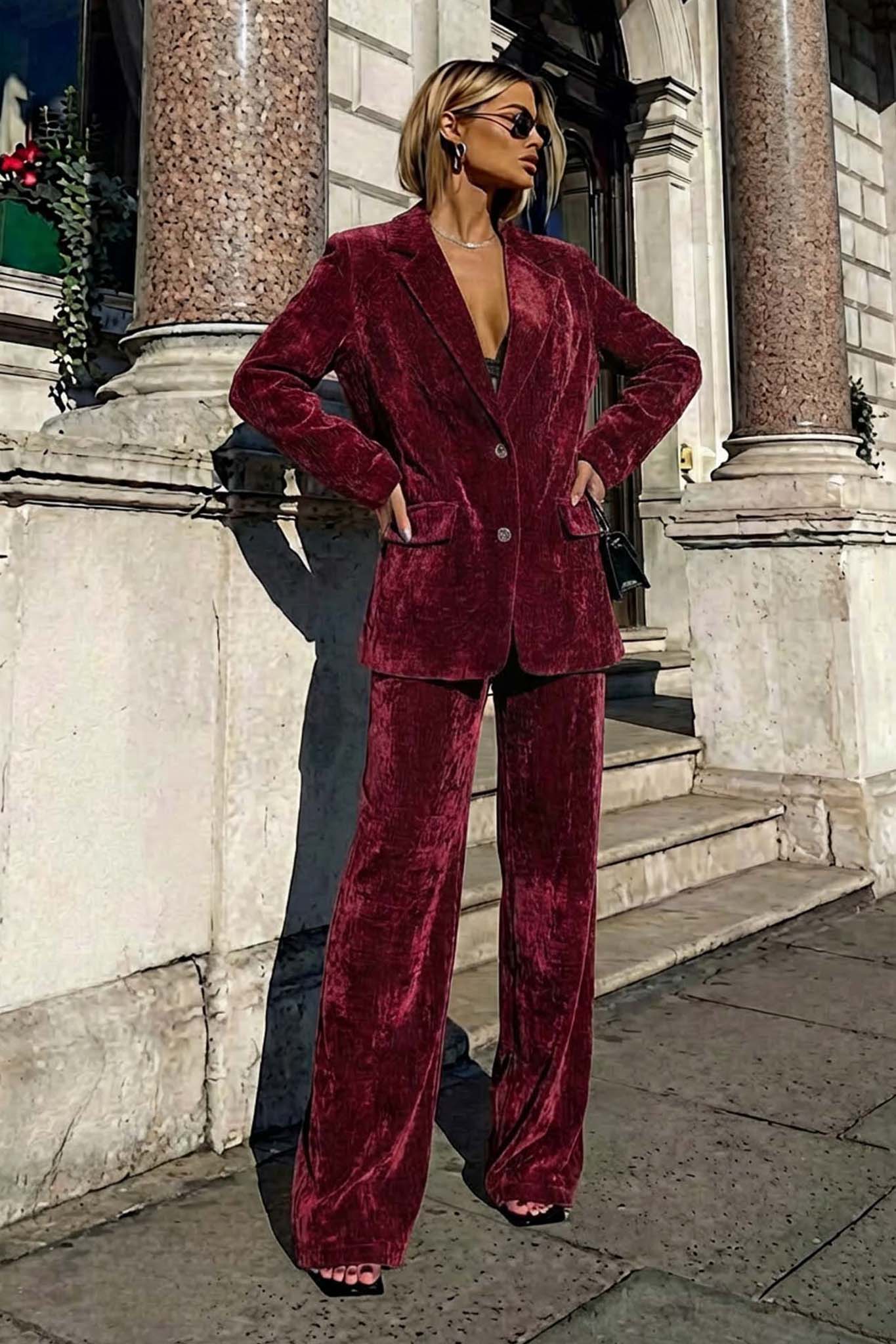 Seville Σετ σακάκι παντελόνι βελούδινο μπορντό Seville Σετ σακάκι παντελόνι βελούδινο μπορντό - Image 1