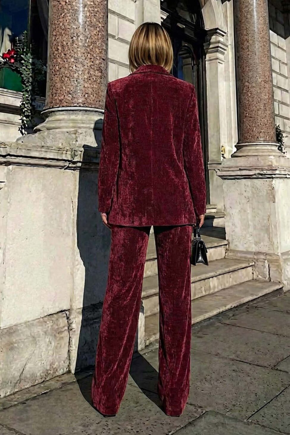 Seville Σετ σακάκι παντελόνι βελούδινο μπορντό - Image 2