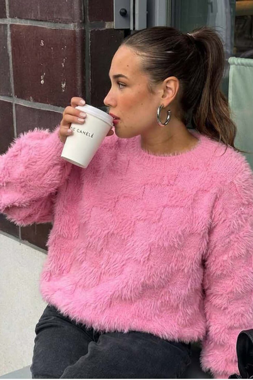 Soggy fluffy μπλούζα πλεκτή χνουδωτή ροζ - Image 2