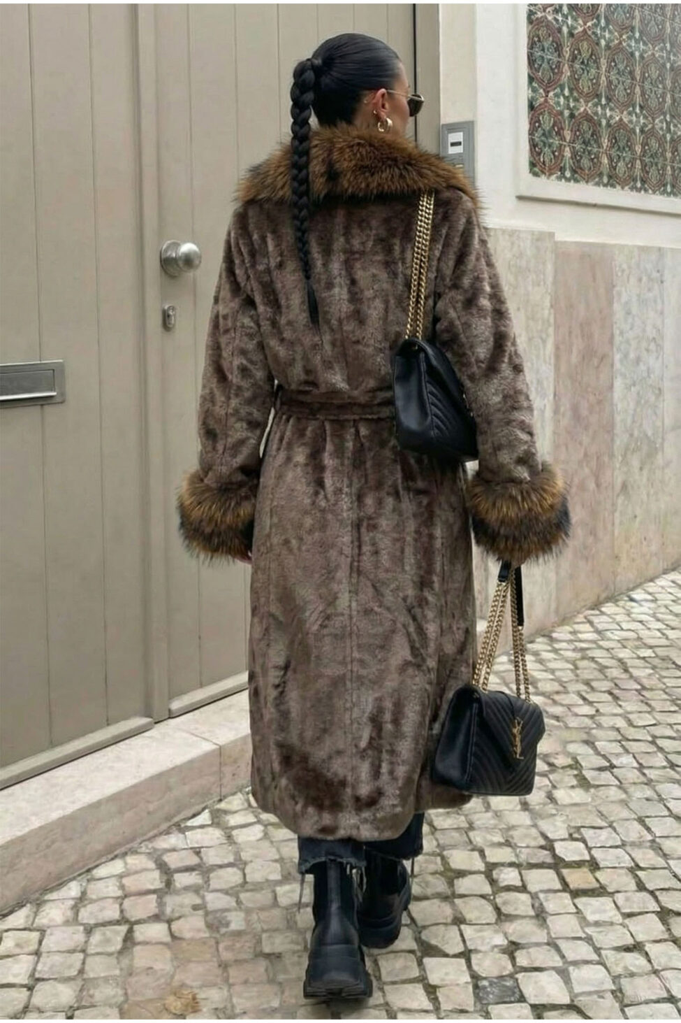 Subira γούνα με ζώνη καφέ - Image 2