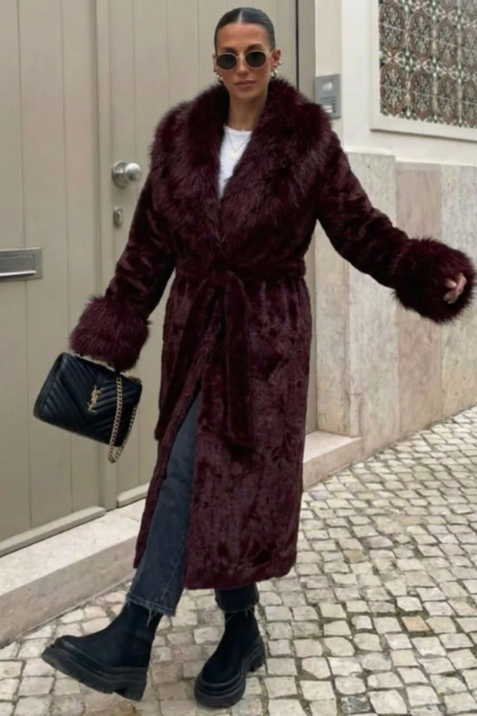 Subira γούνα με ζώνη μπορντό - Image 2
