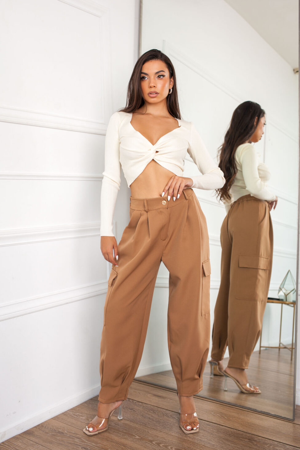 Tacos πλεκτό μακρυμάνικο τοπ με λεπτομέρεια κόμπου εκρού - Image 2