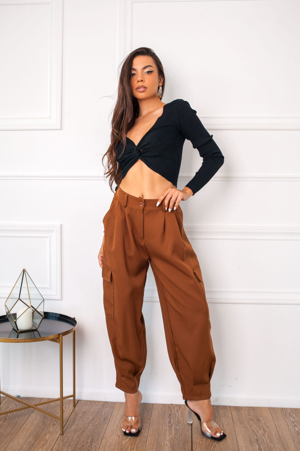 Tacos πλεκτό μακρυμάνικο τοπ με λεπτομέρεια κόμπου μαύρο - Image 2