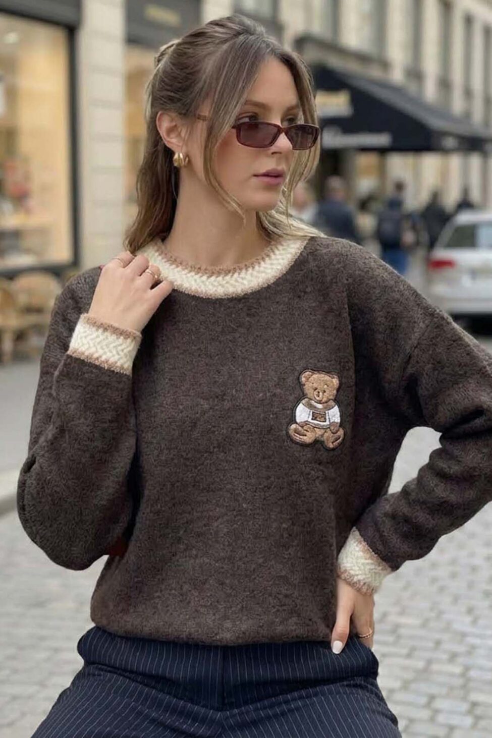 Teddyella Πλεκτή Μπλούζα καφέ - Image 2