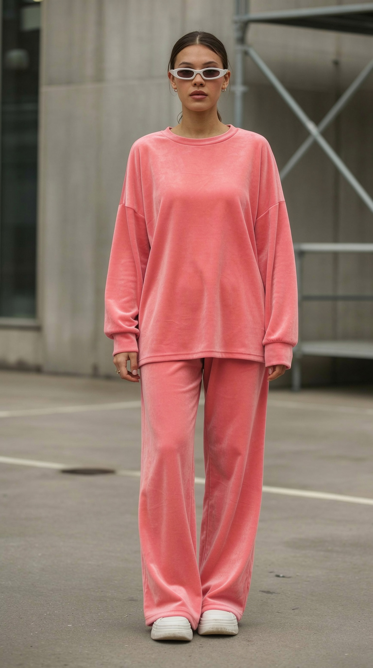 Vessaro σετ μπλούζα-παντελόνι με βελούδινη υφή ροζ Vessaro σετ μπλούζα-παντελόνι με βελούδινη υφή ροζ - Image 1