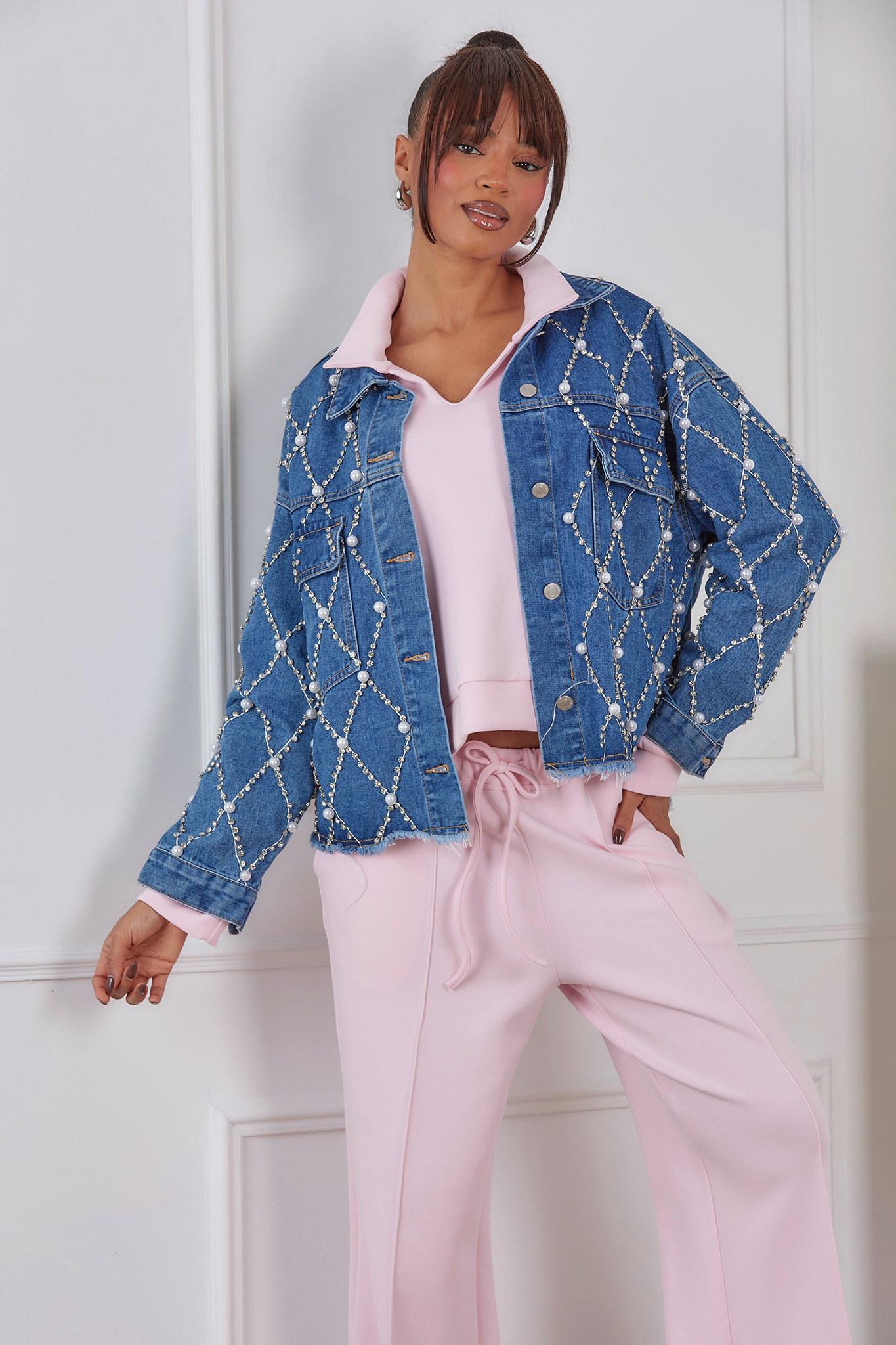 Waana τζιν τζάκετ με στρας μπλε Waana τζιν τζάκετ με στρας μπλε - Image 1