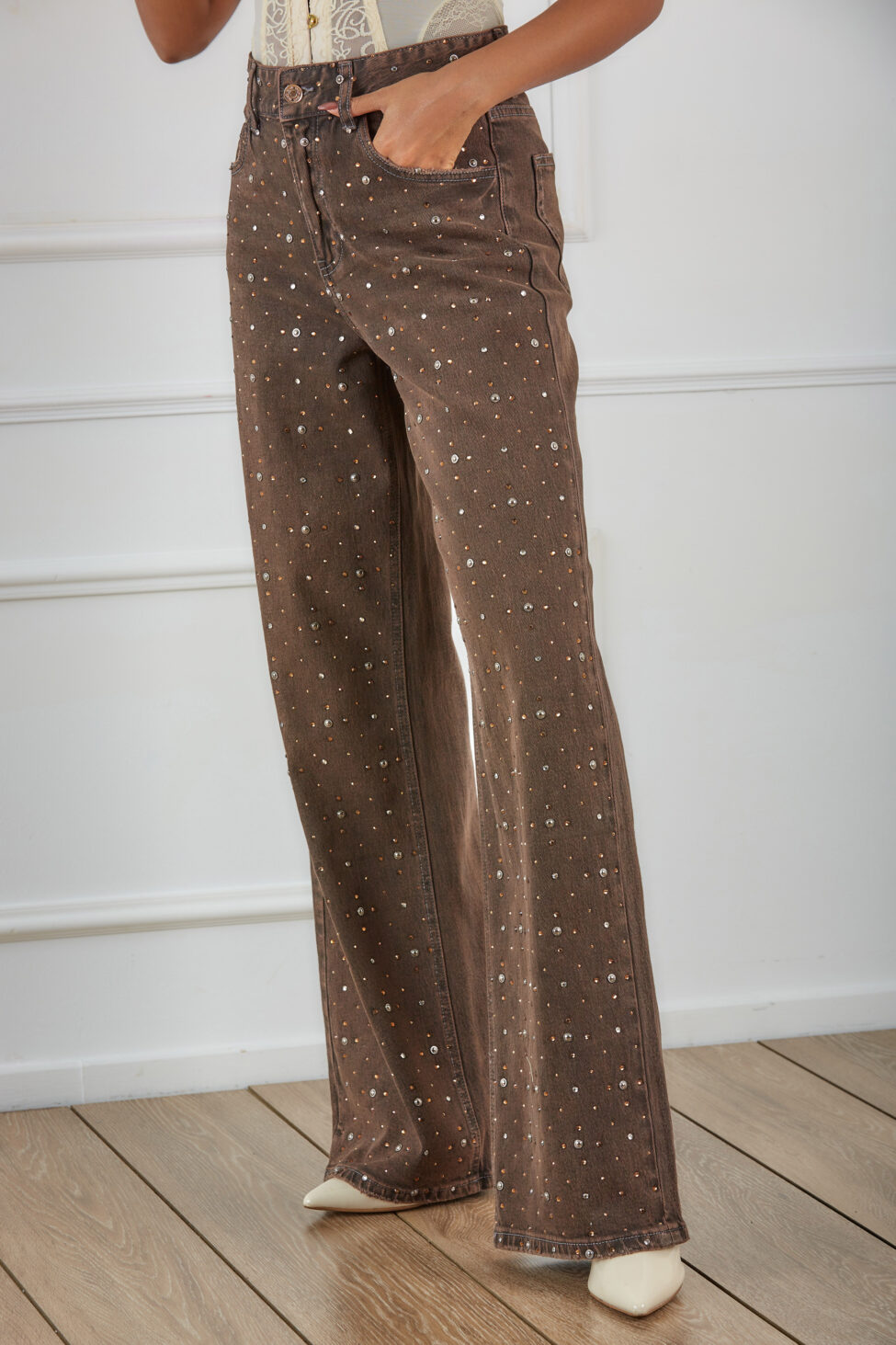 Abbase τζιν παντελόνι με στράς καφέ - Image 2