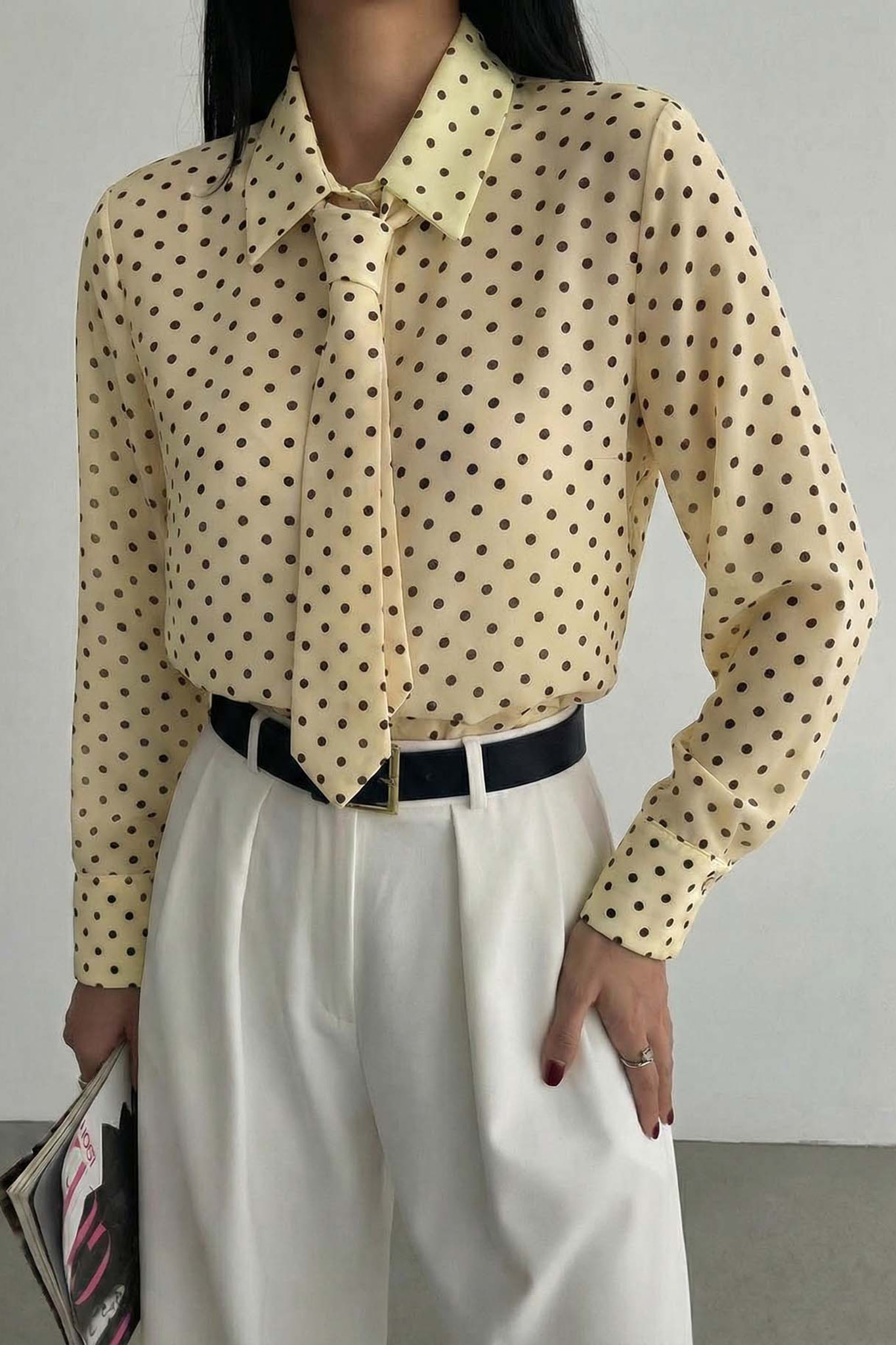 Abelia πουκάμισο πουά με γραβάτα κίτρινο Abelia πουκάμισο πουά με γραβάτα κίτρινο - Image 1