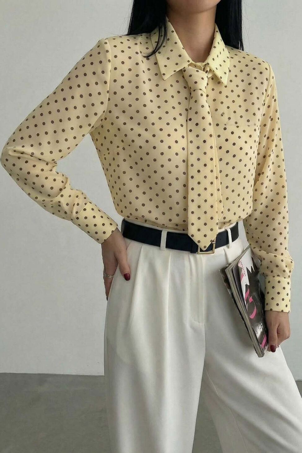 Abelia πουκάμισο πουά με γραβάτα κίτρινο - Image 2
