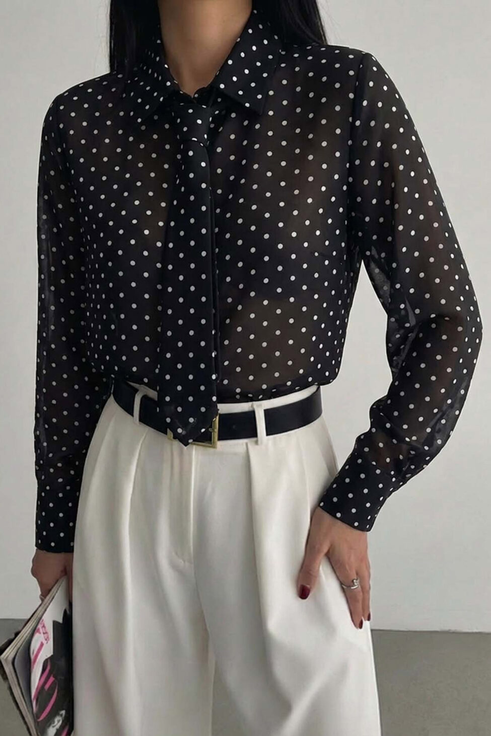 Abelia πουκάμισο πουά με γραβάτα μαύρο - Image 2