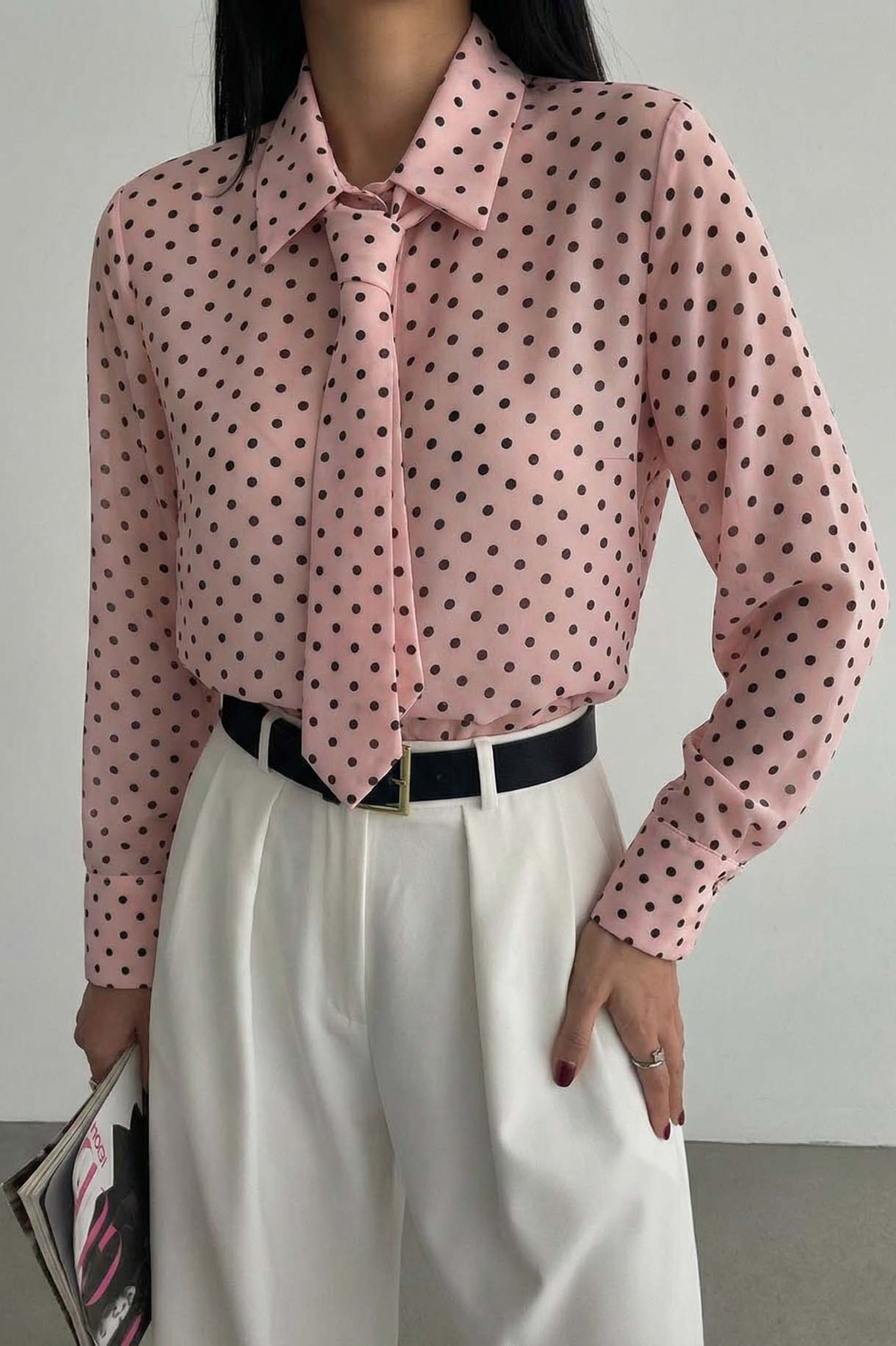 Abelia πουκάμισο πουά με γραβάτα ροζ Abelia πουκάμισο πουά με γραβάτα ροζ - Image 1